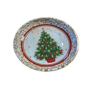 New Greenbrier Tin Serving Platter Tray Round Christmas Tree Set of 2